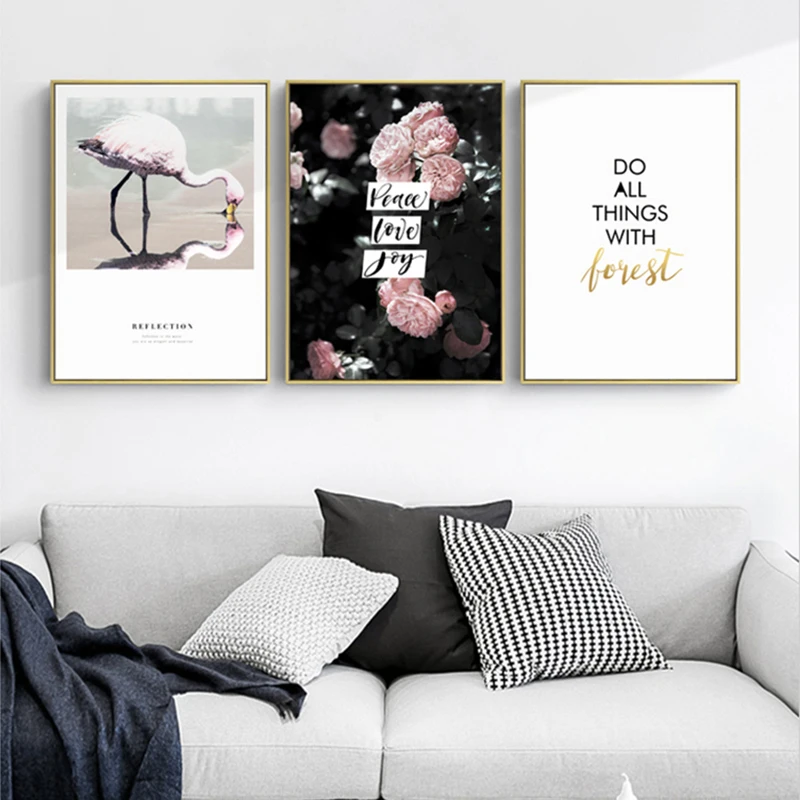 

Pink Flamingo Decoration Home Wall Art Canvas Painting Quotes Posters and prints Decorative Pictures for Living Room Wall Decor