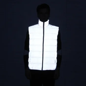 

2018 Autumn winter men reflective thick vests bodywarmer sleeveless jacket night reflect light cotton padded vest waistcoat