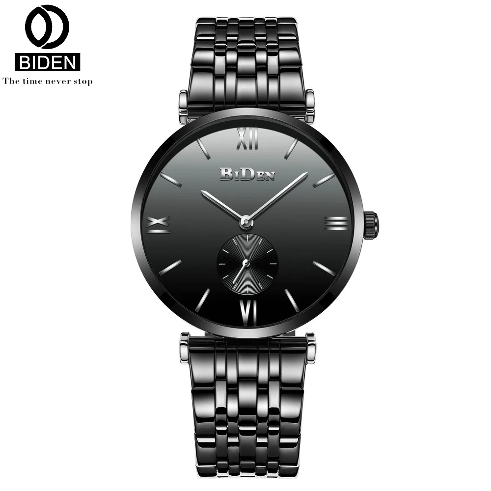 

BIDEN Full Black Business Quartz Wristwatches Men Fashion Casual Stainless Steel Watch Male Simple Watches Clock