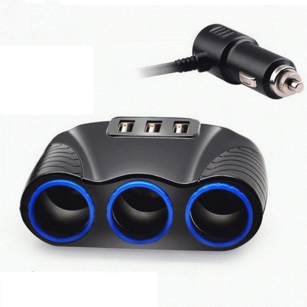 

3 way Car Multi Cigarette Lighter Socket Splitter 3USB Charger 12V Power Adapter quick-acting charging