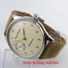 Parnis 44mm light yellow hand big Mechanical hand winding 6497 Men’s Watch