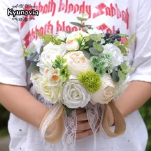 Kyunovia эвкалипта букет Букеты свадебные ручной свадебный цветок Свадебные аксессуары Свадебные Цветок Шелковый букет невесты FE92