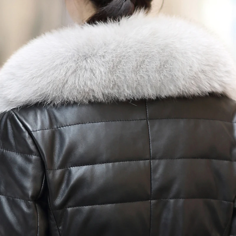Blanc Taille Ok1094 Veste Col De Black Canard Cuir Nouveau En Survêtement Duvet Manteau Mouton Véritable Fourrure Plus Noir Pardessus Peau Naturel pHwBP