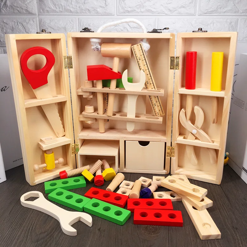 

Educational Building Tool Kits Set Kids Baby Early Learning Wooden Toy Model Wood Repair Tools Kids Pretend Play Toys