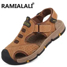 Мужские модные летние сандалии; мужские кожаные пляжные сандалии из натуральной коровьей кожи; повседневные мужские сандалии в римском стиле; мужские слипоны на плоской подошве