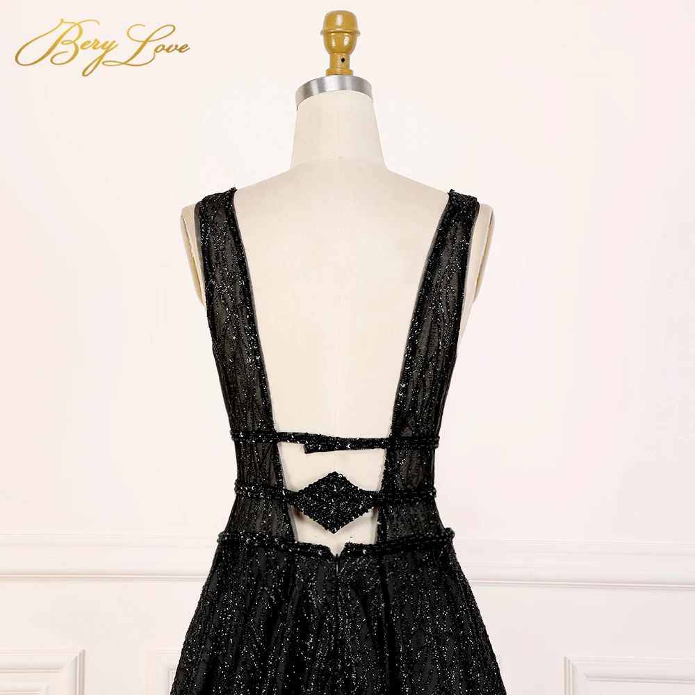BeryLove длинное сексуальное черное вечернее платье вечернее платье с низкой спинкой торжественное вечернее платье для выпускного вечера особенное платье с v-образным вырезом без рукавов