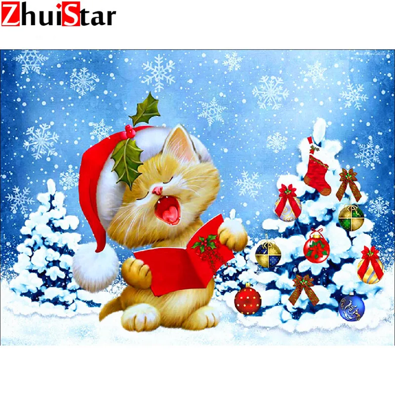 Huacan Official Store Diamond Painting Cartoon Rhinestones Pictures Diamond Embroidery Cat Diamond Mosaic Christmas Decorations