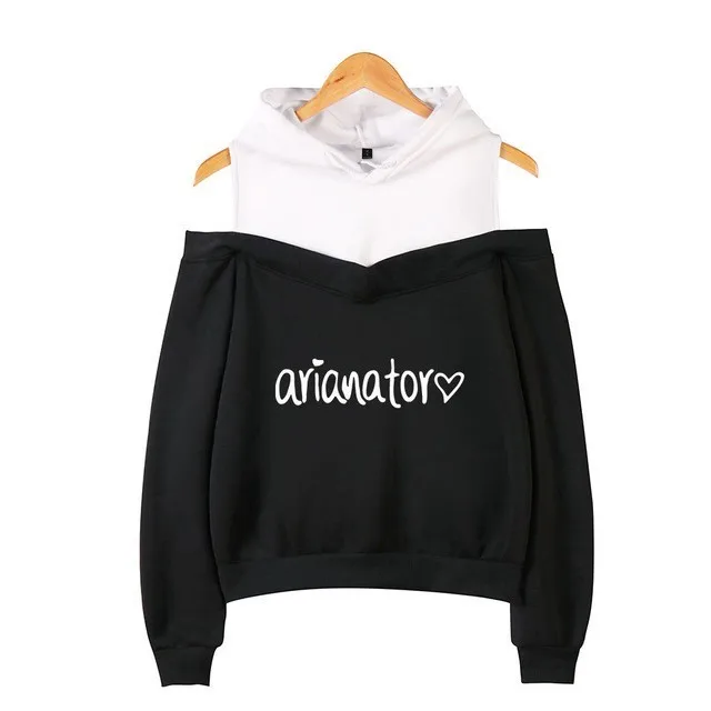 Black4 VAGROVSY Ariana Grande свитер с открытыми плечами Женская Хип-хоп сексуальная с открытыми плечами спасибо худи с обожкой альбома - Цвет: Black4