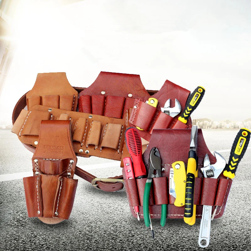 

Portable Cowhide Tool Bags Multifunction ToolKit Rolled Chisel Plier Woodworking Electrician Tool Organizer