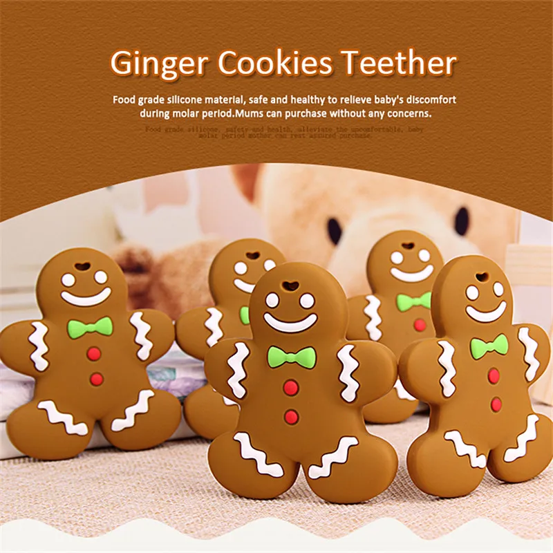 

Chenkai 10PCS BPA Free Silicone Ginger Cookies Teether DIY Baby Shower Pacifier Dummy Pendant Nursing Jewelry Sensory Toy