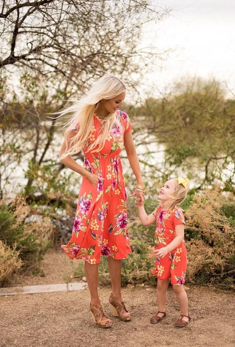 

mommy and me clothes family matching dress floral casual mom big sister little sister baby girl clothes kids fashion print
