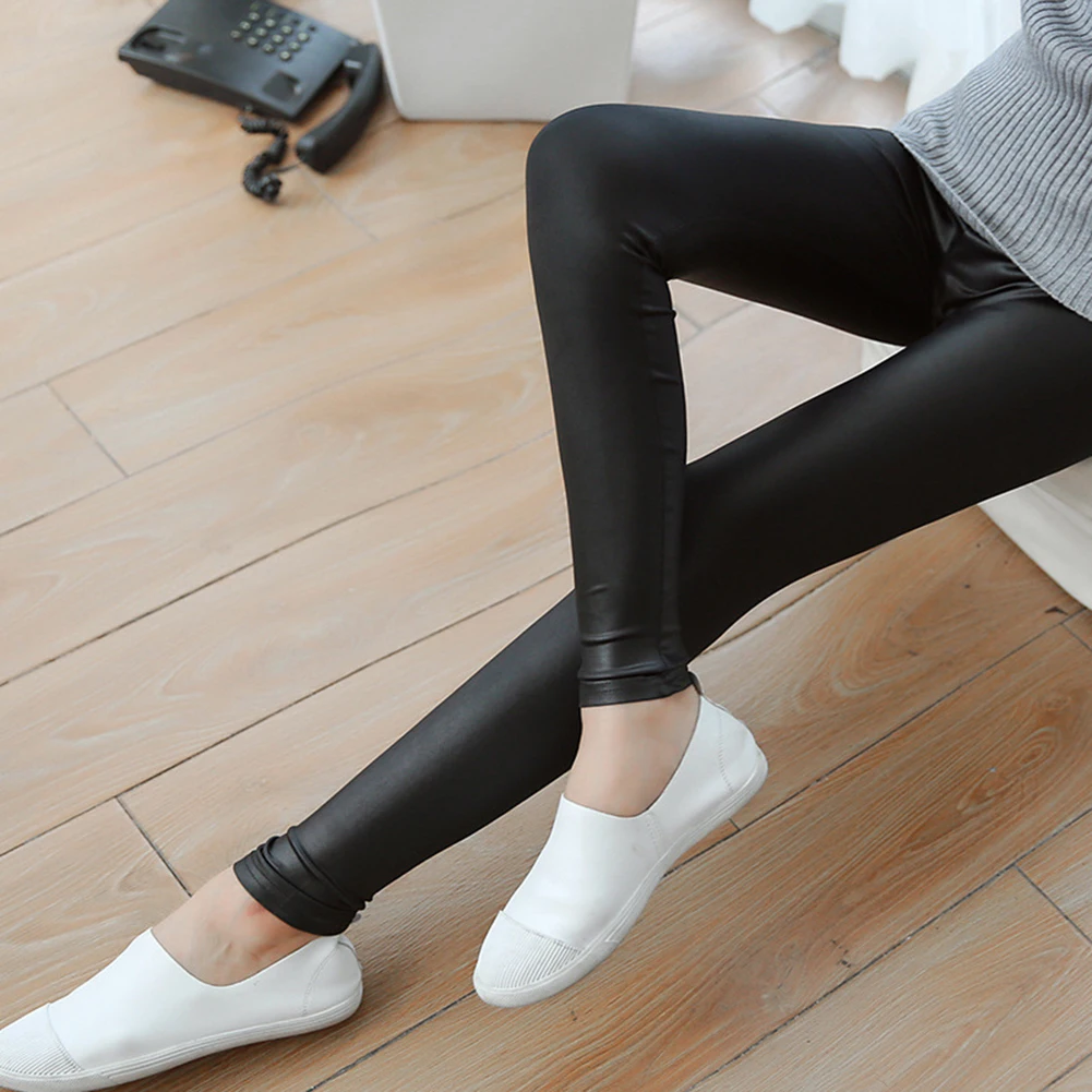 Женские обтягивающие брюки из искусственной кожи, обтягивающие модные брюки - Цвет: Черный
