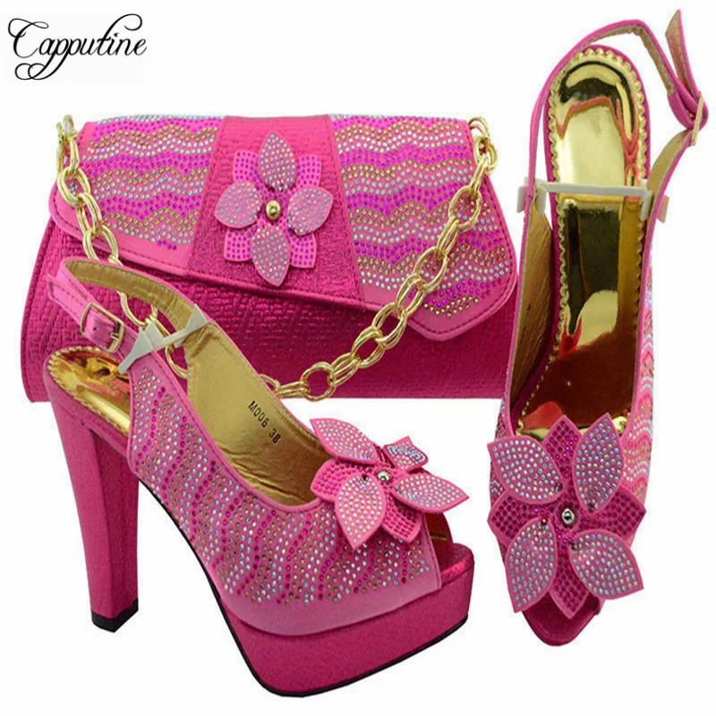 

Capputine Fuchsia Color Shoe And Bag Set For Party In Women African Sets 2018 Summer Woman Matching Italian Shoes YM008
