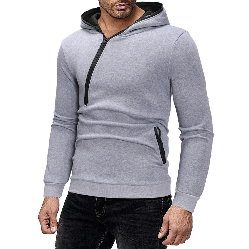 Men's Zipper Design Hoodies Top Fashion Spring and Autumn Long SLeeve Streetwear Solid-color Hip-Hop Clothing For Men | Мужская