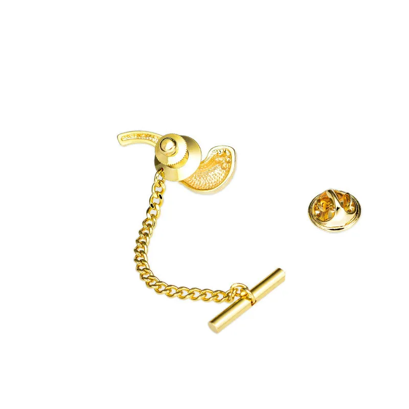 Классический металлическая труба зажим для галстука Золотая брошь ювелирные изделия с фиксированным Галстуки иглы Французский штырь отворотом воротника цепь кисточкой мужской костюм Neckpin