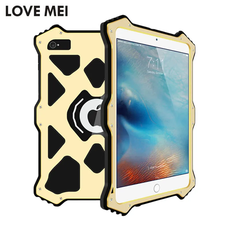

LOVE MEI Metal Armor Case for Ipad Mini 4 Aluminum + TPU + Leather Powerful Dirtproof Shockproof Cover for Ipad Mini4 Case Funda