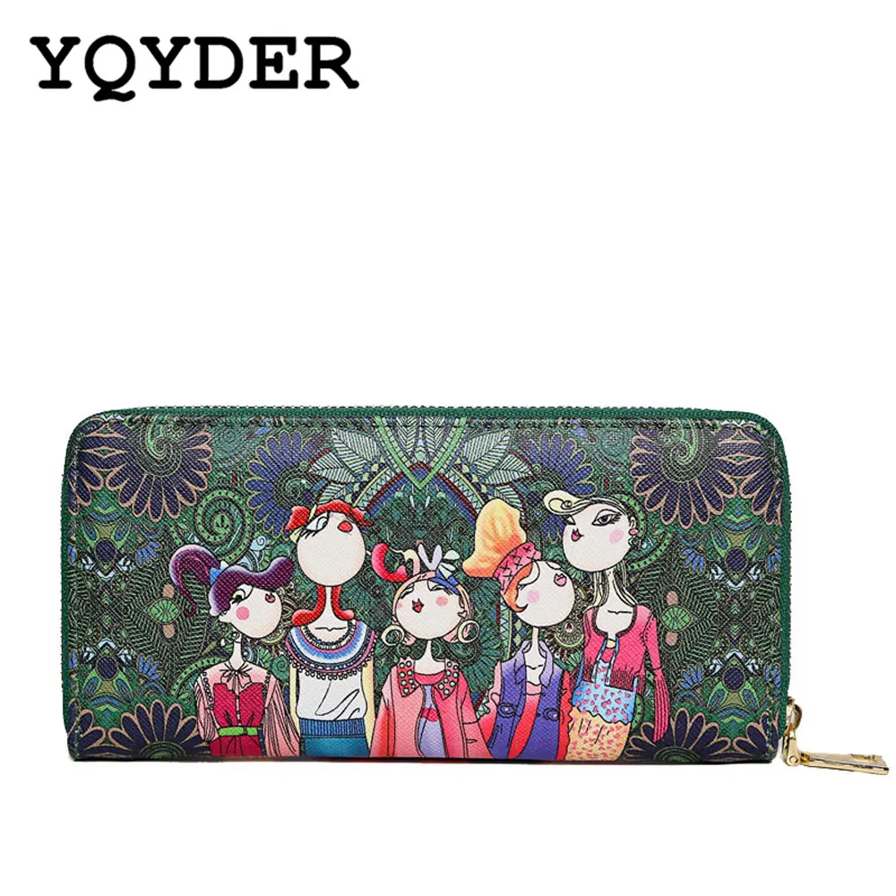 YQYDER Women font b Wallet b font 2017 Zipper Leather Bag Crative Character Printed font b