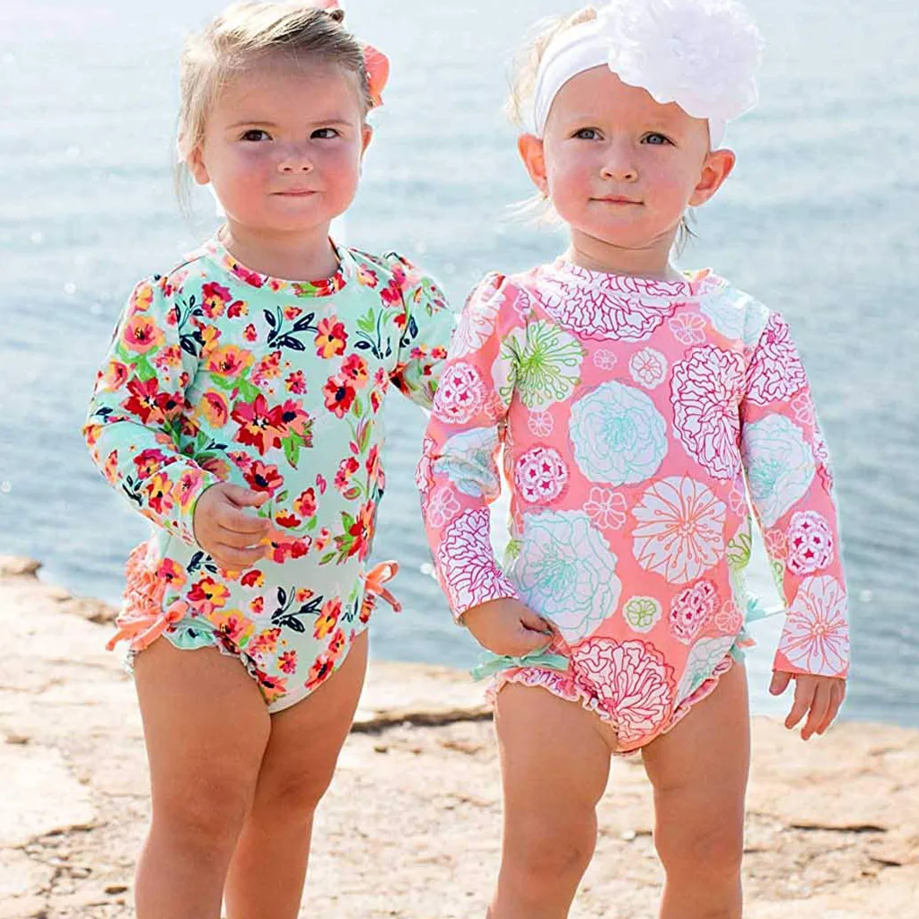 

2019 New Bikini Cute Swimsuit Sweet Sisters Toddler Baby Girl Kids Swimwear Floral Printed Bikini Swimsuit Beach One Piece