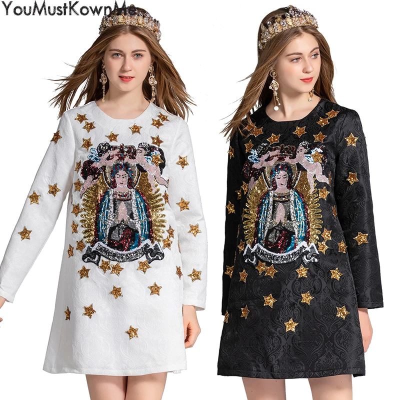 

summer dress 2019 white dress star angle beads embroidery mini black long sleeve fall autum knee length fashion runway style
