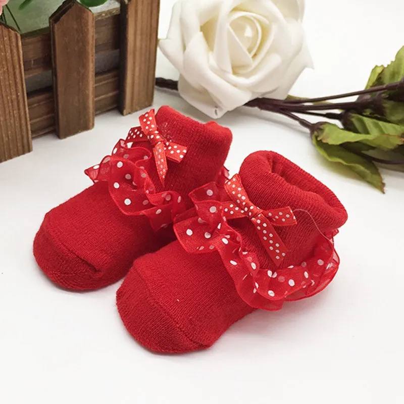 Милые кружевные носки для новорожденных носки принцессы с бантом для маленьких девочек носки-тапочки для малышей хлопковые носки с оборками meia infantil