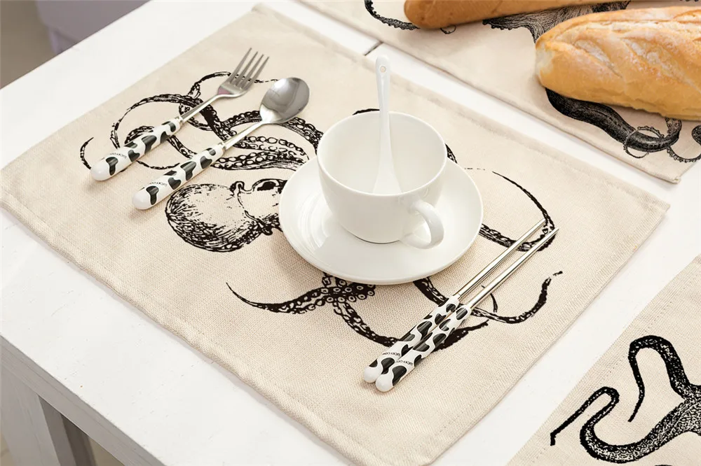 Кухонные коврики для стола из хлопка и льна, салфетка для стола с морским осьминог, декоративные салфетки