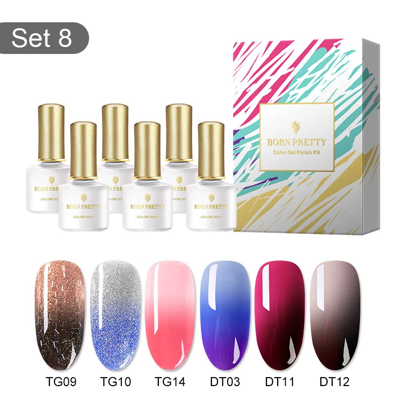 Günstig GEBOREN ZIEMLICH 6 Flaschen Soak Off UV Gel Polish Glitter Cat Eye Thermische Maniküre Gel Lack Nail art Design