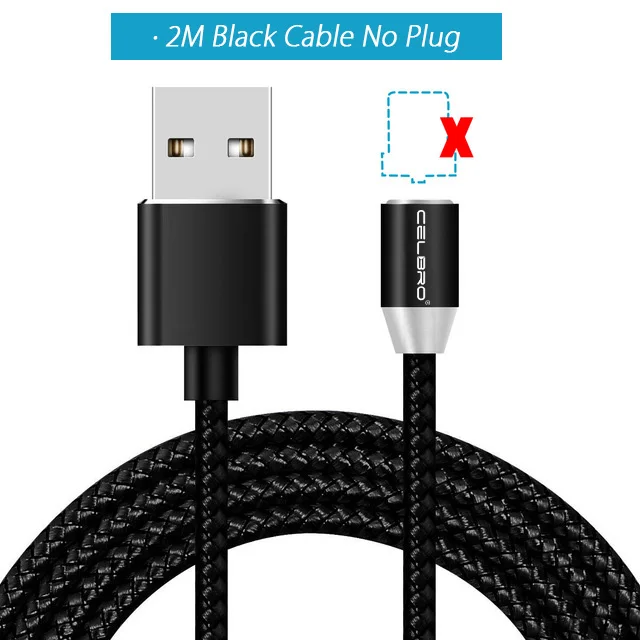 1 м 2 м Micro USB Магнитный кабель usb Тип C шнур для samsung Магнитный кабель соединитель Мобильный USB Кабель зарядного устройства зарядный кабель 2A 2.4A - Тип штекера: Only 2M Black Cable