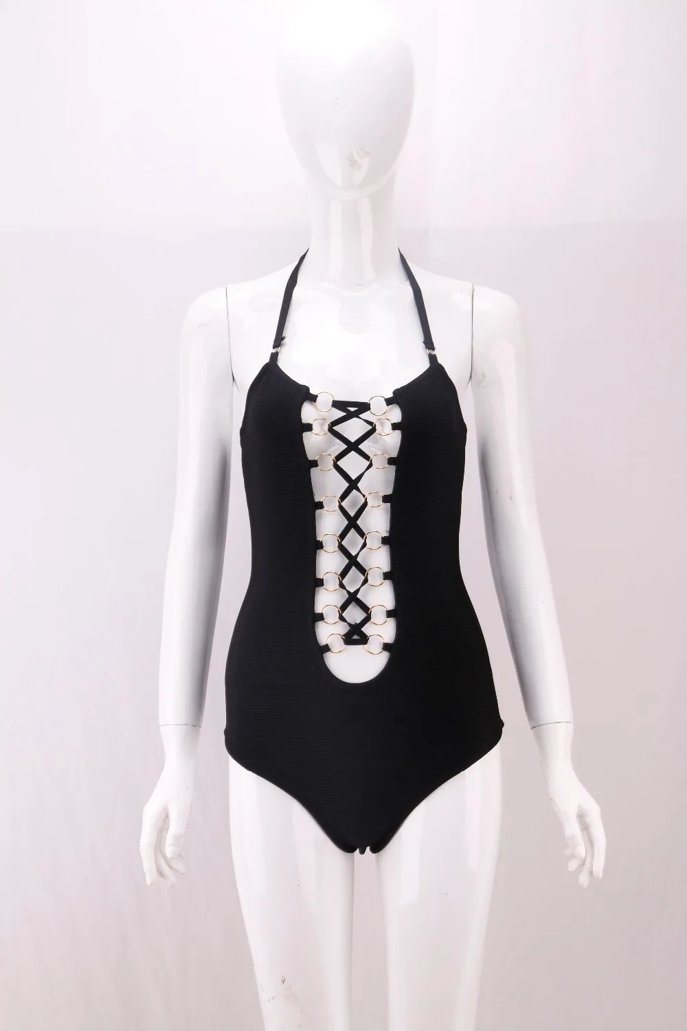 2018 sexy women black halter hollow out bandage bodysuits bandage