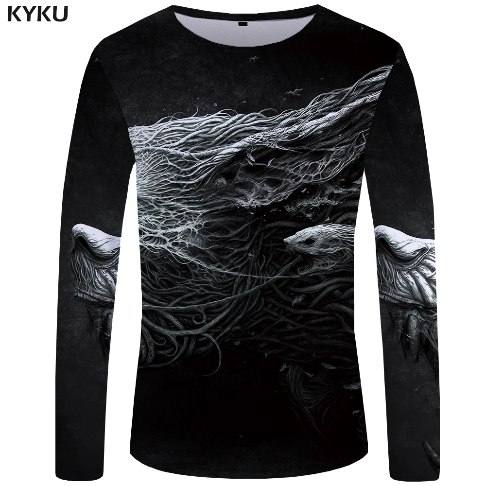 KYKU Wolf футболка мужская с длинным рукавом Футболка животного крутой хип хоп Черный Аниме одежда Япония мужская одежда мода человек тонкий