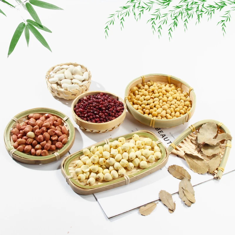 

Multi Function Storage Bamboo Basket Vintage Handmade Dustpan Bamboo Cage DIY Fruit Food Plate for Photography Studio Props