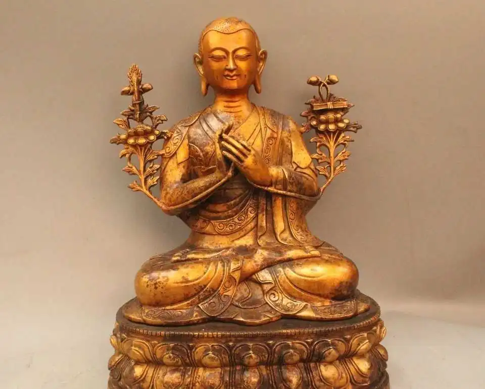 

17" Tibet Tibetan Buddhism Bronze Gild Lama Teacher Je Tsongkhapa Buddha Statue
