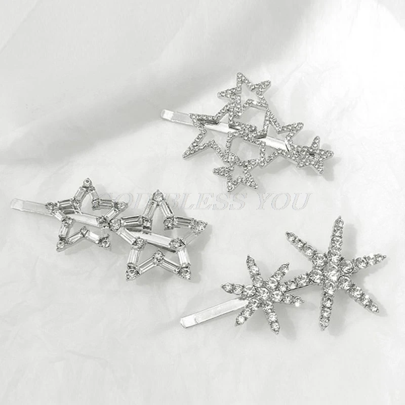Minimalist Metallic Glitter Silver Straight Bobby Pins Women Girls Shimmer Rhinestone Hollow Out Star Snowflake Hair Clips Minimalist Metallic Glitter Silver Straight Bobby Pins Women Girls Shimmer Rhinestone Hollow Out Star Snowflake Hair Clips