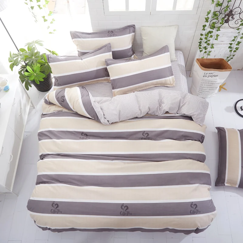 

Home textile Beddling sets big stripe duvet cover set king Brife style bedding smile bed set white flat sheet Adult bed linens