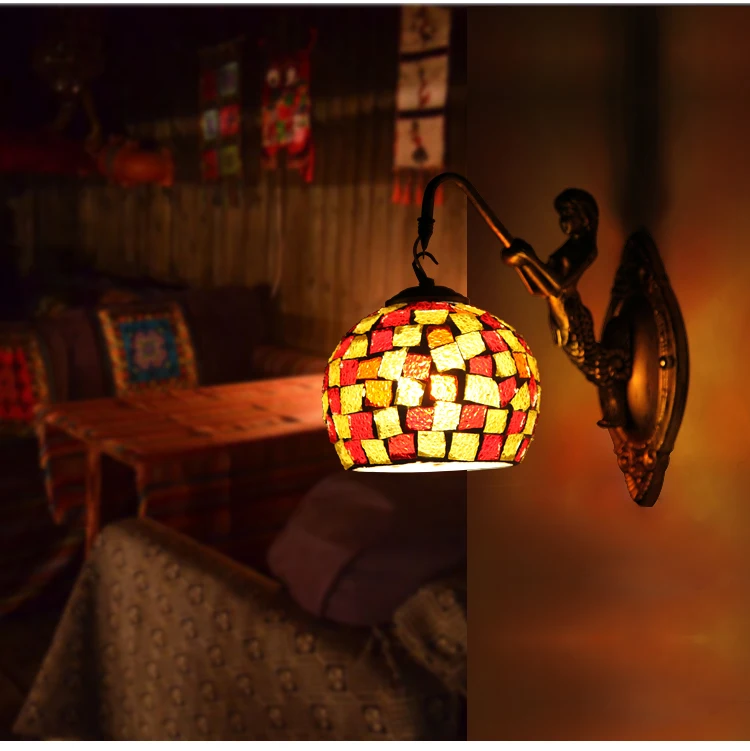 Artpad Средиземноморский стиль арт-деко Турецкая мозаика настенный светильник абажур из витражного стекла Ретро винтажный настенный кронштейн светильник