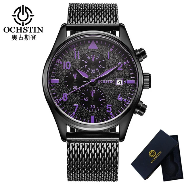 Ochстин люксовый бренд мужские часы из нержавеющей стали сетки черные спортивные наручные часы мужской хронограф Relogio Masculino Hodinky часы - Цвет: balck purple 2