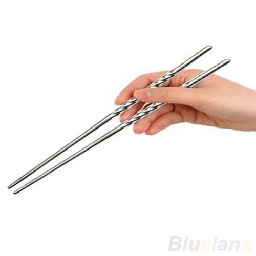 

New 1 Pair Chinese cooking tools Stylish Non-slip Design Chop Sticks Stainless Steel Chopstick 3T81