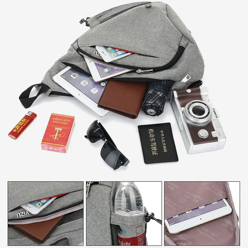 Canvas Sling Shoulder Bag Women Men Deisgn External USB Chest Pack Antitheft Mini Messenger Crossboda Bag Black