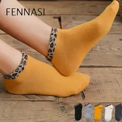 FENNASI/2 пары, новые женские леопардовые носки-лодочки, милые модные повседневные носки до щиколотка хлопковые носки, женские неглубокие