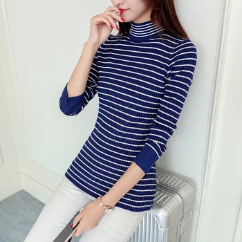 

Autumn Winter women sweater Fashion Striped Turtleneck Sweaters Women long sleeve Knitted Pullovers Female Jumper Tops