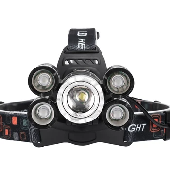 

50000LM Ultra Bright Headlamp 5LED Rechargeable ZOOM LED Headlight Led Flashlight Head Torch Lantern Fishing Use 18650 Battery