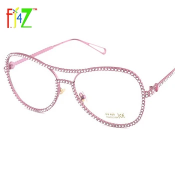 

F.J4Z 2017 Women Fashion Optical Frames Eyeglasses Luxury Shinning Crystal Frame Double Bridges Eyeglasses Myopia Frame