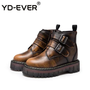 

YD-EVER Casual Platform Shoes Women Brand Retro Martin Boots Lady Winter chaussure Female Warm footware Girl Ankle Boots