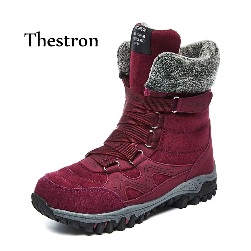 

Thestron Women Boots Mid-Calf Boots Casual Female Shoes 2018 Winter Fur Warm Ladies Fashion Boots Black Gray Red Purple Shoes