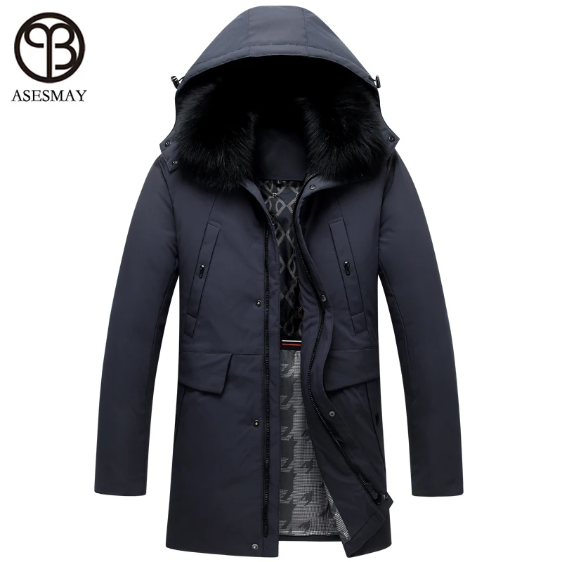 

Asesmay New Arrival Men Down Jacket Men's Winter Coat Thickening Hoodies Real Fox Fur Collar Brand Male Parka Warm Free Shipping
