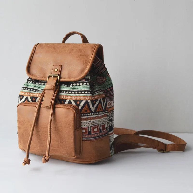 Национальный женский рюкзак, Mochila модный рюкзак для девочек, винтажный рюкзак через плечо, женская сумка, школьный рюкзак для женщин - Цвет: Зеленый