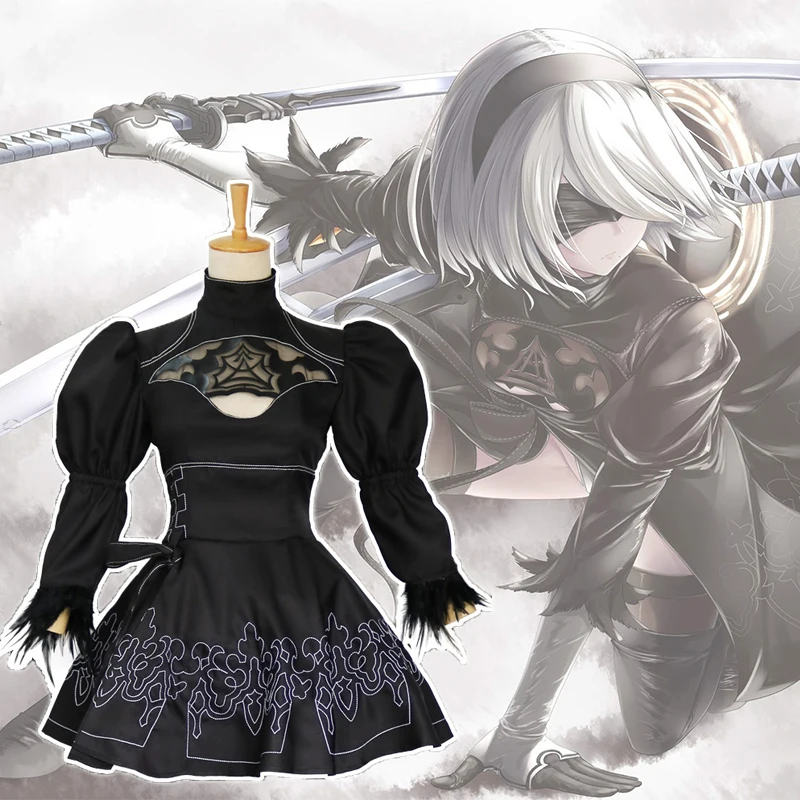

Game NieR Automata Yorha 2B Cosplay Costume YoRHa No 2 Type B Halloween Party Fancy Black Dress