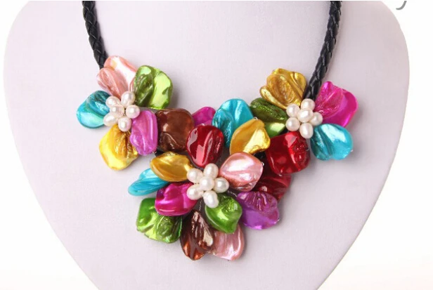 Factory Wholesale price Women Gift word classic pink blue white baroque pearl multicolor shell flower leather necklace | Украшения и