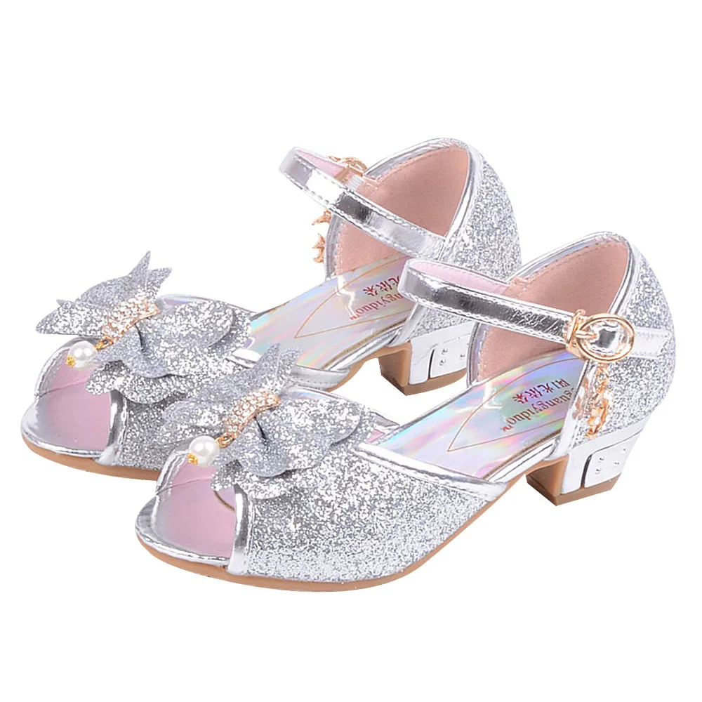 

2019 Summer Shoes Kids Girls Peep Toes Bling Mid Heels Princess Sandals Glass Shoes Toddler Children Sandals Party Upgrade D25