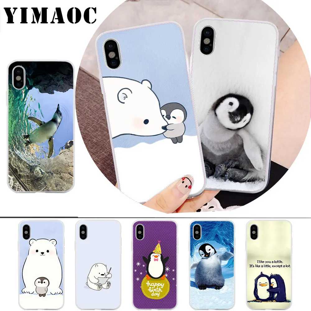 

YIMAOC Lovely Penguin Polar Bear Soft Silicone Case for iPhone X r s Xr Xs Max 8 7 6S 6 Plus 5 5s SE