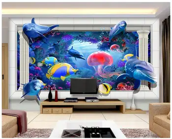 

Custom photo wallpaper for walls 3 d wall murals wallpaper Ocean World Jellyfish Dolphin 3D TV Wall Background Wall paper deocr